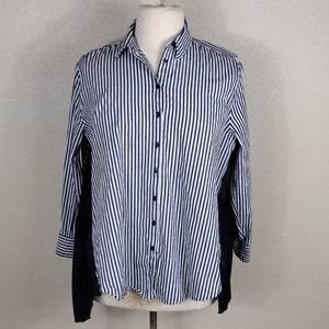 Laurie Felt Stripe Front Shear Ruffled Back Long Sleeve Button Down